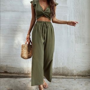 Ruffle Trim Twist Top Matching Set